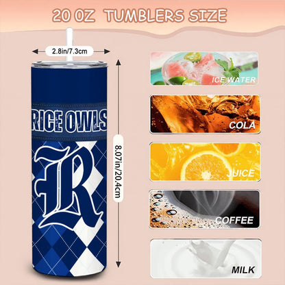 ColorFlow | Rice Owls Inspired 20oz Straight Stainless Tumbler | Clean College Style | Personalization Optional