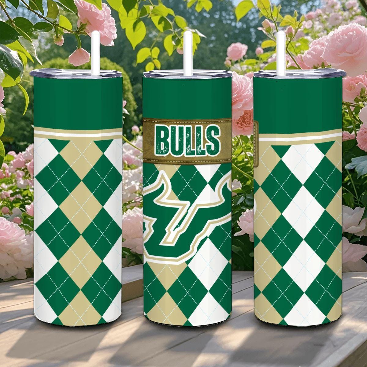 ColorFlow | South Florida Bulls Inspired 20oz Straight Stainless Tumbler | Green Gold Style | Personalization Optional