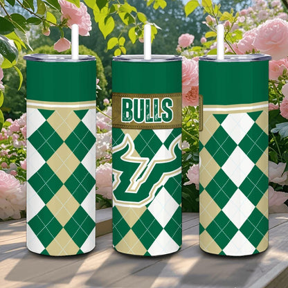 ColorFlow | South Florida Bulls Inspired 20oz Straight Stainless Tumbler | Green Gold Style | Personalization Optional