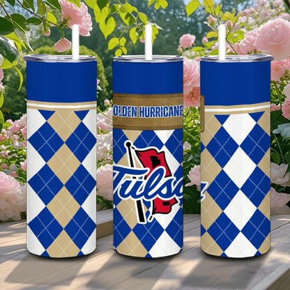ColorFlow | Tulsa Golden Hurricane Inspired 20oz Straight Stainless Tumbler | Royal Blue Design | Personalization Optional