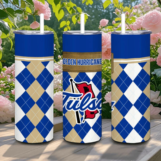 ColorFlow | Tulsa Golden Hurricane Inspired 20oz Straight Stainless Tumbler | Royal Blue Design | Personalization Optional