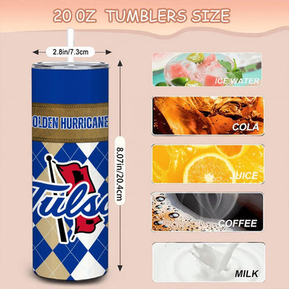 ColorFlow | Tulsa Golden Hurricane Inspired 20oz Straight Stainless Tumbler | Royal Blue Design | Personalization Optional