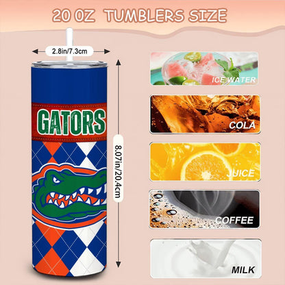 ColorFlow | Florida Gators Inspired 20oz Straight Stainless Tumbler | Blue Orange Spirit Style | Personalization Optional
