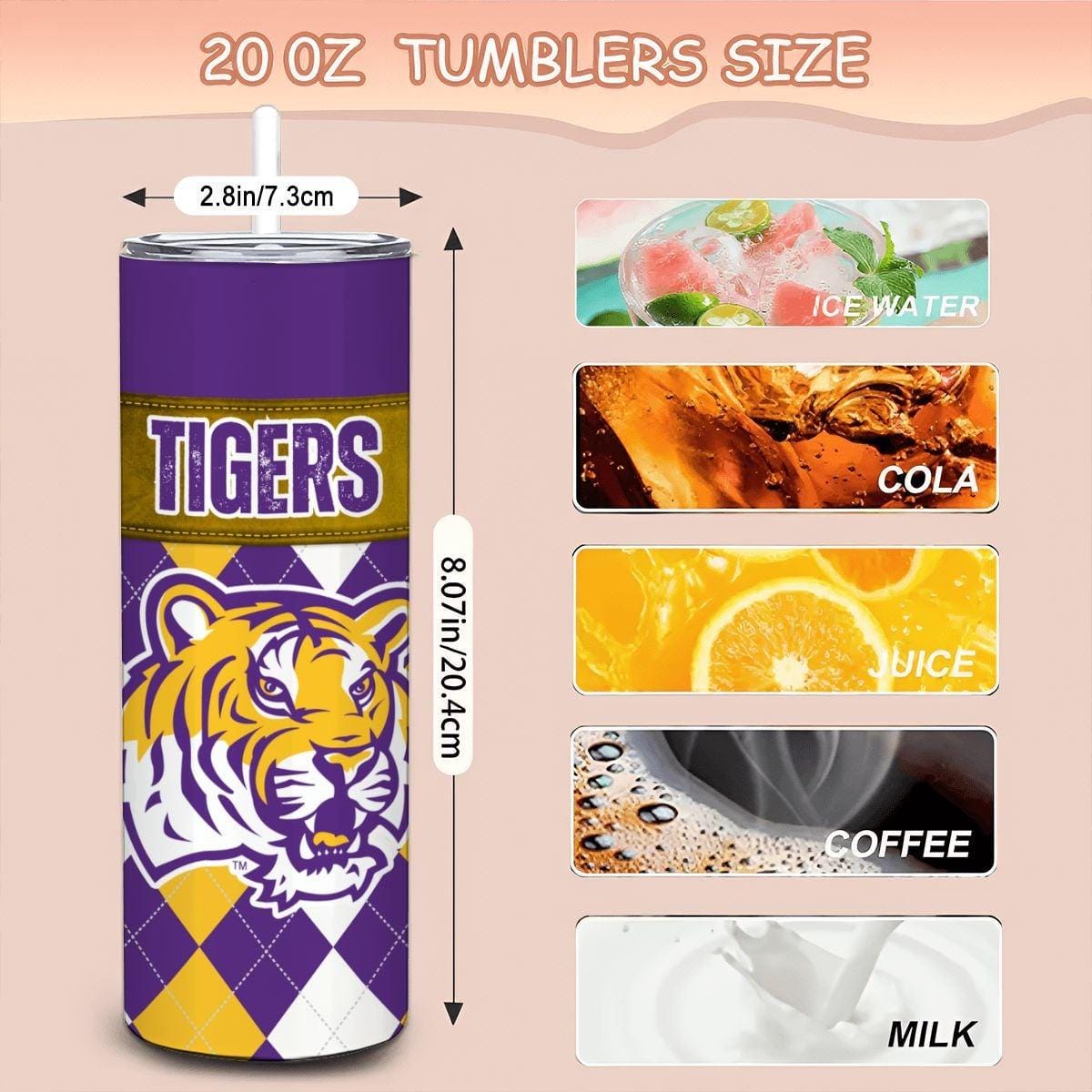 ColorFlow | LSU Tigers Inspired 20oz Straight Tumbler | Purple Gold College Energy | Personalization Optional