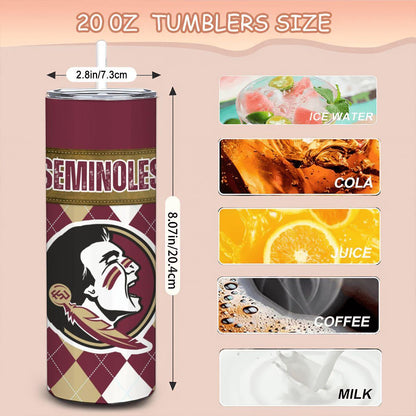 ColorFlow | Florida State Seminoles Inspired 20oz Straight Tumbler | Garnet Gold Game Day Look | Personalization Optional