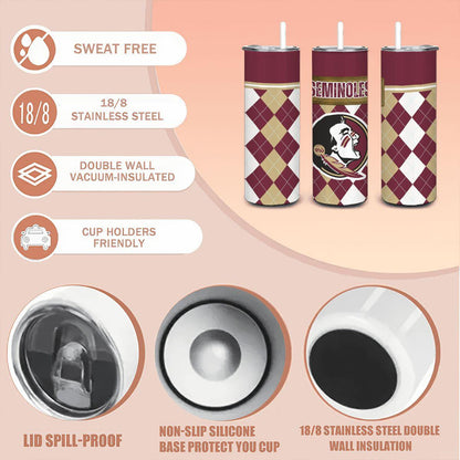 ColorFlow | Florida State Seminoles Inspired 20oz Straight Tumbler | Garnet Gold Game Day Look | Personalization Optional