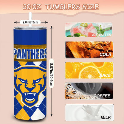 ColorFlow | Pitt Panthers Inspired 20oz Straight Tumbler | Blue Gold Spirit Edition | Personalization Optional