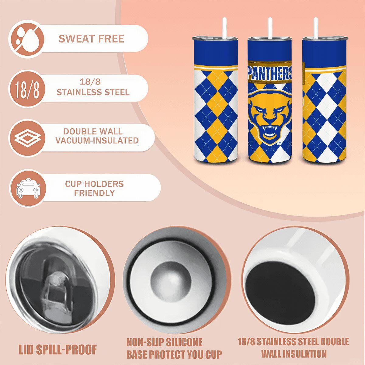 ColorFlow | Pitt Panthers Inspired 20oz Straight Tumbler | Blue Gold Spirit Edition | Personalization Optional