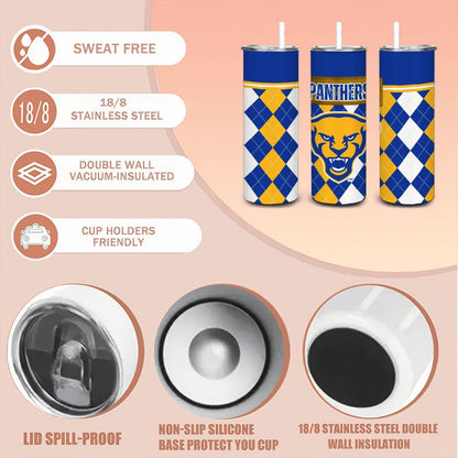 ColorFlow | Pitt Panthers Inspired 20oz Straight Tumbler | Blue Gold Spirit Edition | Personalization Optional