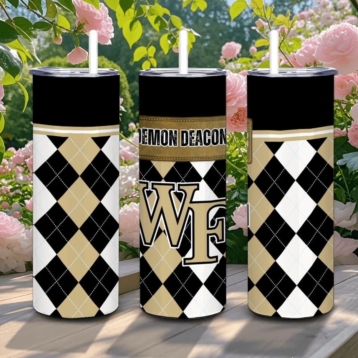 ColorFlow | Wake Forest Demon Deacons Inspired 20oz Straight Stainless Tumbler | Black Gold Collegiate Style | Personalization Optional