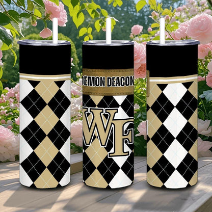 ColorFlow | Wake Forest Demon Deacons Inspired 20oz Straight Stainless Tumbler | Black Gold Collegiate Style | Personalization Optional