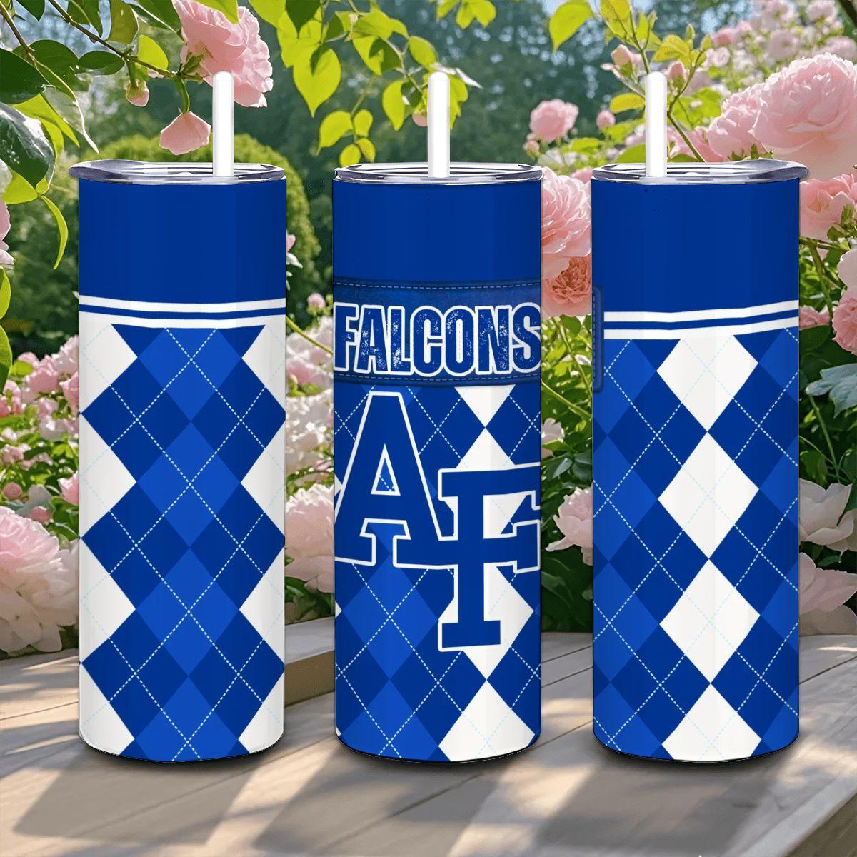 ColorFlow | Air Force Falcons Inspired 20oz Straight Stainless Tumbler | Blue Silver Military Pride | Personalization Optional