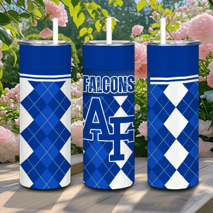 ColorFlow | Air Force Falcons Inspired 20oz Straight Stainless Tumbler | Blue Silver Military Pride | Personalization Optional