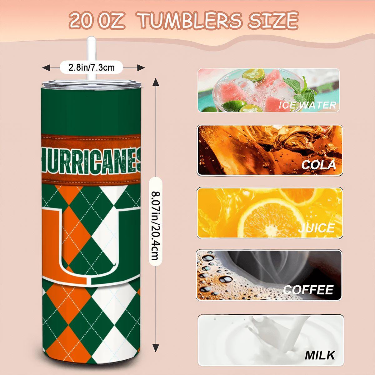 ColorFlow | Miami Hurricanes Inspired 20oz Straight Tumbler | Orange Green College Vibe | Personalization Optional