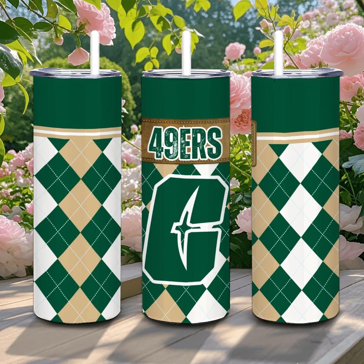 ColorFlow | Charlotte 49ers Inspired 20oz Straight Stainless Tumbler | Green Gold Modern Style | Personalization Optional