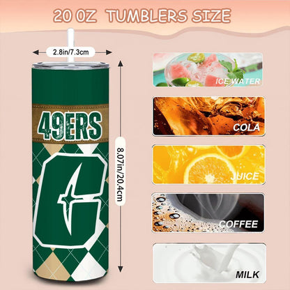 ColorFlow | Charlotte 49ers Inspired 20oz Straight Stainless Tumbler | Green Gold Modern Style | Personalization Optional