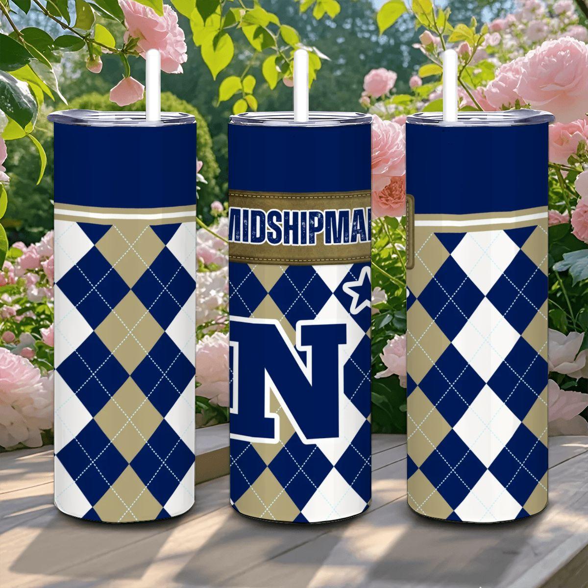ColorFlow | Navy Midshipmen Inspired 20oz Straight Tumbler | Blue Gold Military Pride | Personalization Optional
