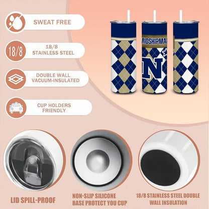ColorFlow | Navy Midshipmen Inspired 20oz Straight Tumbler | Blue Gold Military Pride | Personalization Optional