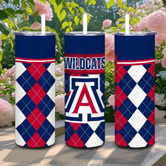 ColorFlow | Arizona Wildcats Inspired 20oz Straight Tumbler | Red Blue Diamond Pattern | Personalization Optional