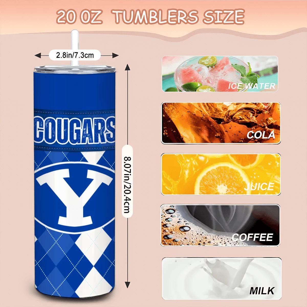 ColorFlow | BYU Cougars Inspired 20oz Straight Stainless Tumbler | Royal Blue Classic Design | Personalization Optional