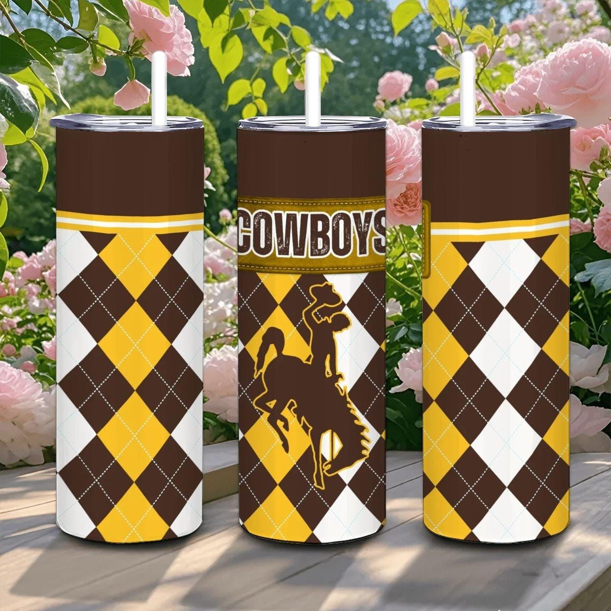 ColorFlow | Wyoming Cowboys Inspired 20oz Straight Tumbler | Brown Gold Western Spirit | Personalization Optional