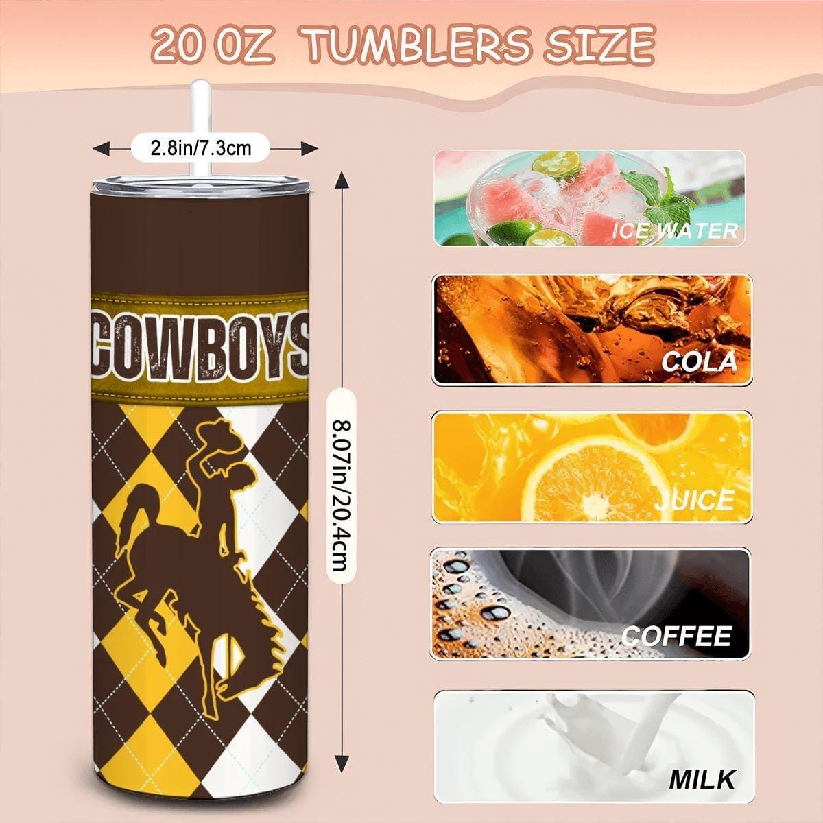 ColorFlow | Wyoming Cowboys Inspired 20oz Straight Tumbler | Brown Gold Western Spirit | Personalization Optional