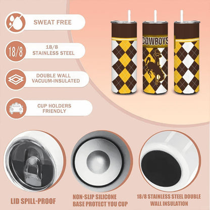 ColorFlow | Wyoming Cowboys Inspired 20oz Straight Tumbler | Brown Gold Western Spirit | Personalization Optional
