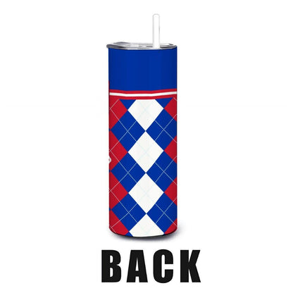 ColorFlow | SMU Mustangs Inspired 20oz Straight Stainless Tumbler | Red Blue Classic Pattern | Personalization Optional