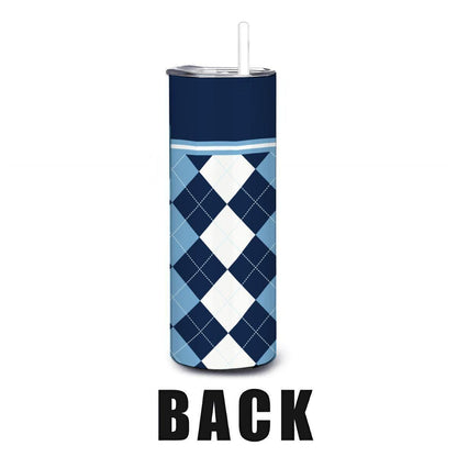 ColorFlow | North Carolina Inspired Tar Heels Argyle Straight Tumbler 20oz Stainless Steel Drinkware Optional Personalization