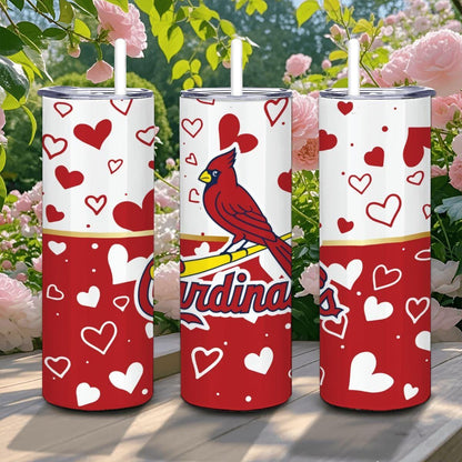ColorFlow | St Louis Inspired Cardinals Hearts Straight Tumbler 20oz Stainless Steel Drinkware Optional Personalization