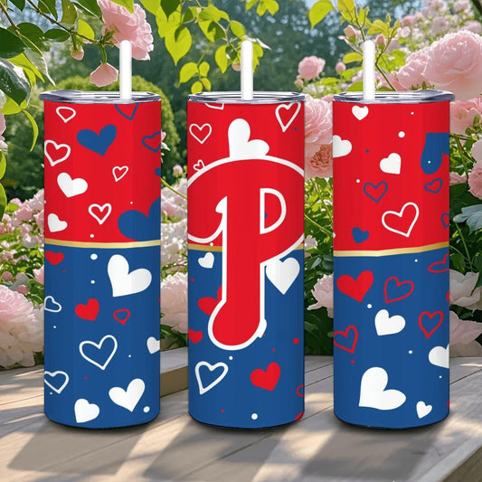 ColorFlow | Philadelphia Inspired Phillies Hearts Straight Tumbler 20oz Stainless Steel Gift Optional Personalization