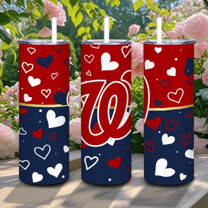ColorFlow | Washington Inspired Nationals Hearts Straight Tumbler 20oz Stainless Steel Drinkware Optional Personalization