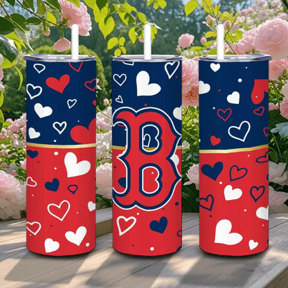 ColorFlow | Boston Inspired Red Sox Hearts Straight Tumbler 20oz Stainless Steel Drinkware Optional Personalization