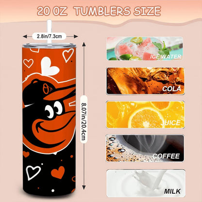 ColorFlow | Baltimore Inspired Orioles Hearts Straight Tumbler 20oz Stainless Steel Gift Optional Personalization