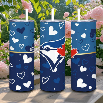 ColorFlow | Toronto Inspired Blue Jays Hearts Straight Tumbler 20oz Stainless Steel Gift Optional Personalization