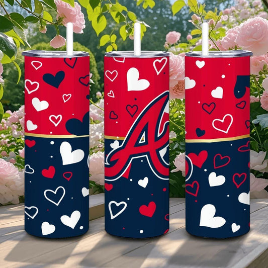 ColorFlow | Atlanta Inspired Braves Hearts Straight Tumbler 20oz Stainless Steel Drinkware Optional Personalization