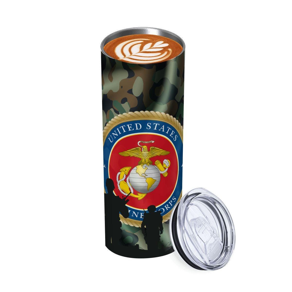 ColorFlow | Military Marine Inspired 20oz Straight Stainless Steel Tumbler Camouflage Patriotic Travel Cup