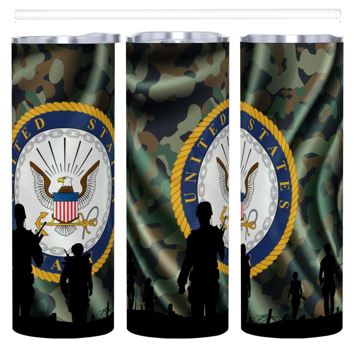 ColorFlow | Navy Inspired 20oz Straight Stainless Steel Tumbler Camouflage Patriotic Insulated Travel Cup