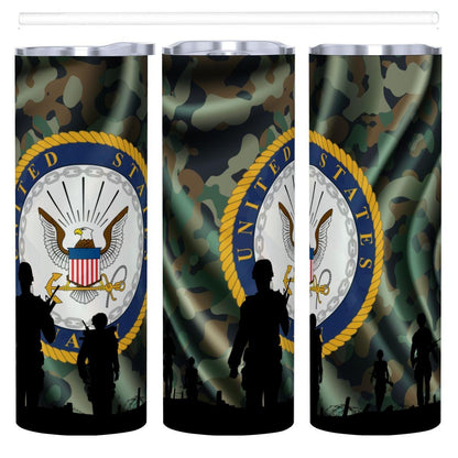 ColorFlow | Navy Inspired 20oz Straight Stainless Steel Tumbler Camouflage Patriotic Insulated Travel Cup