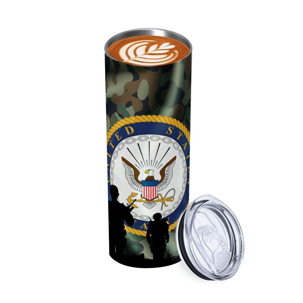 ColorFlow | Navy Inspired 20oz Straight Stainless Steel Tumbler Camouflage Patriotic Insulated Travel Cup