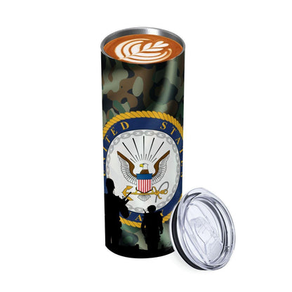 ColorFlow | Navy Inspired 20oz Straight Stainless Steel Tumbler Camouflage Patriotic Insulated Travel Cup