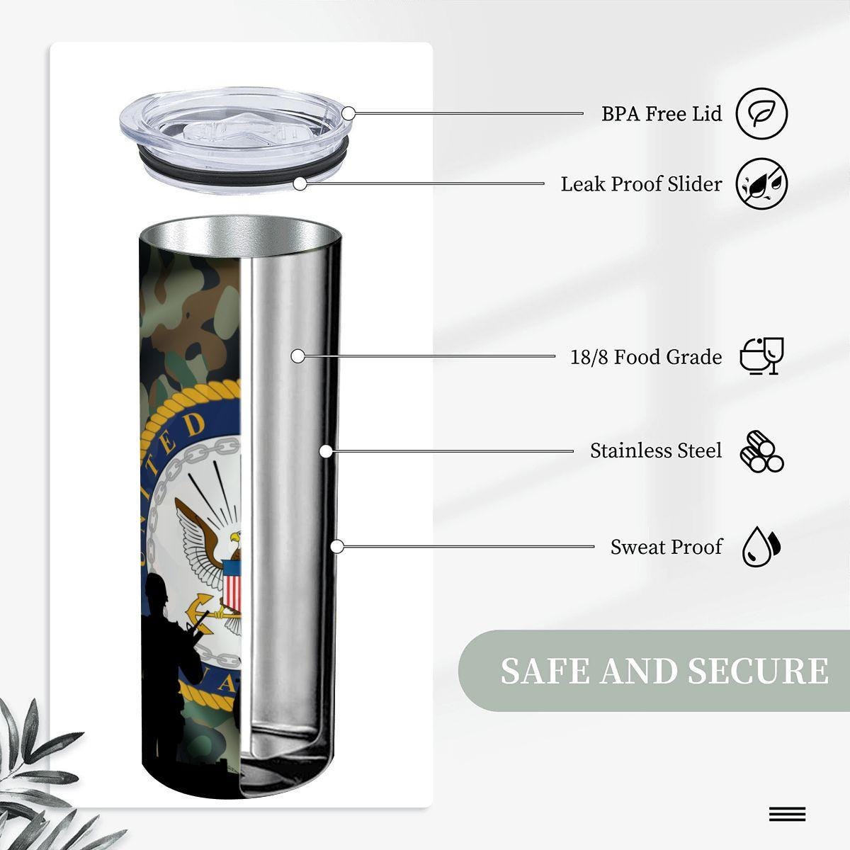 ColorFlow | Navy Inspired 20oz Straight Stainless Steel Tumbler Camouflage Patriotic Insulated Travel Cup