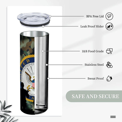 ColorFlow | Navy Inspired 20oz Straight Stainless Steel Tumbler Camouflage Patriotic Insulated Travel Cup