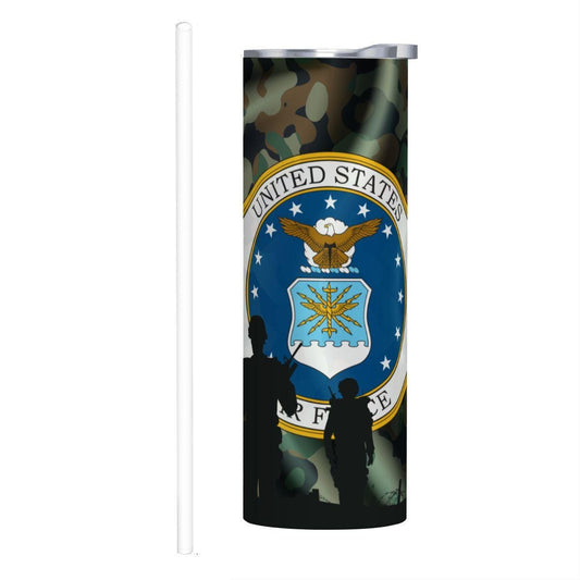 ColorFlow | Air Force Inspired 20oz Straight Stainless Steel Tumbler Patriotic Camouflage Insulated Travel Cup