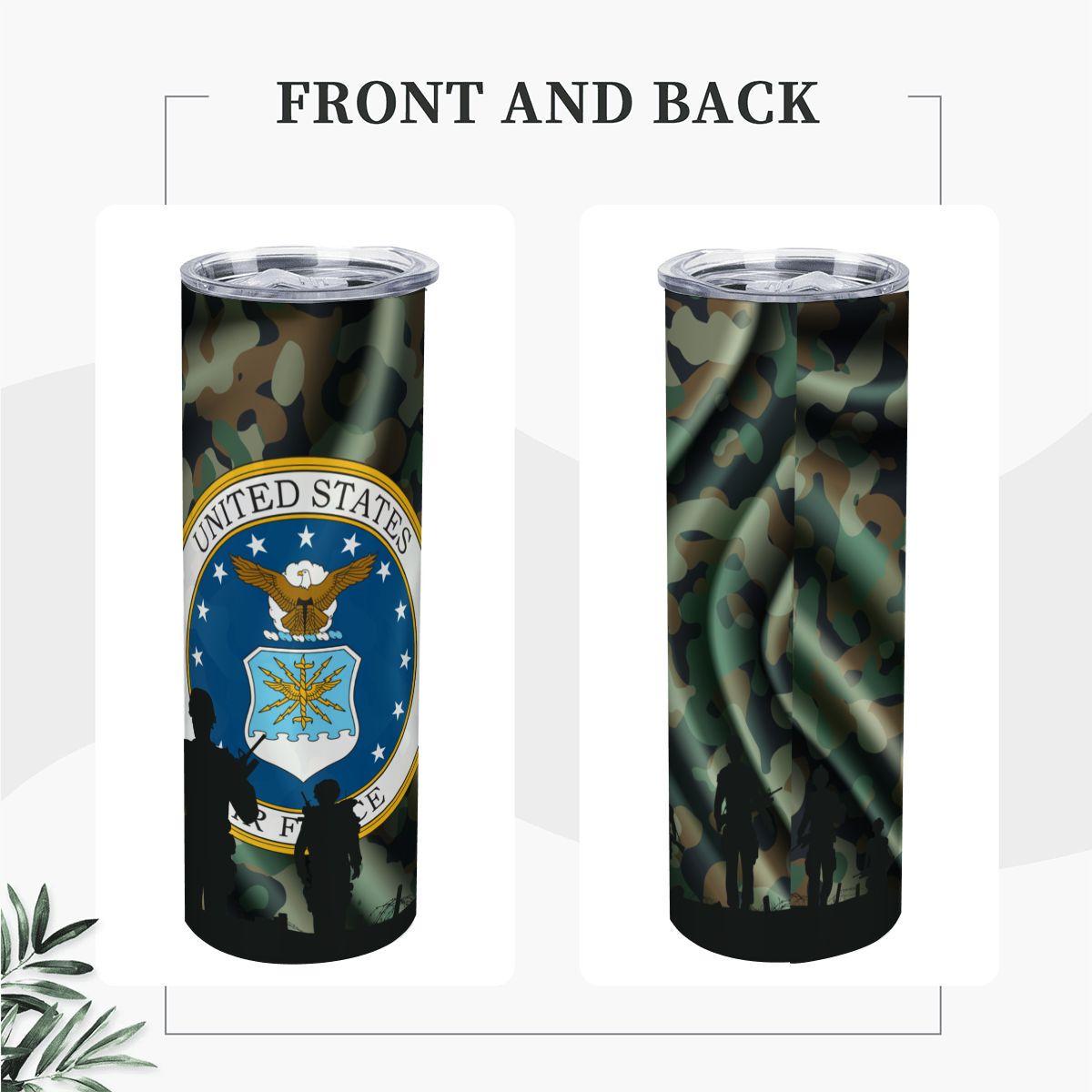 ColorFlow | Air Force Inspired 20oz Straight Stainless Steel Tumbler Patriotic Camouflage Insulated Travel Cup