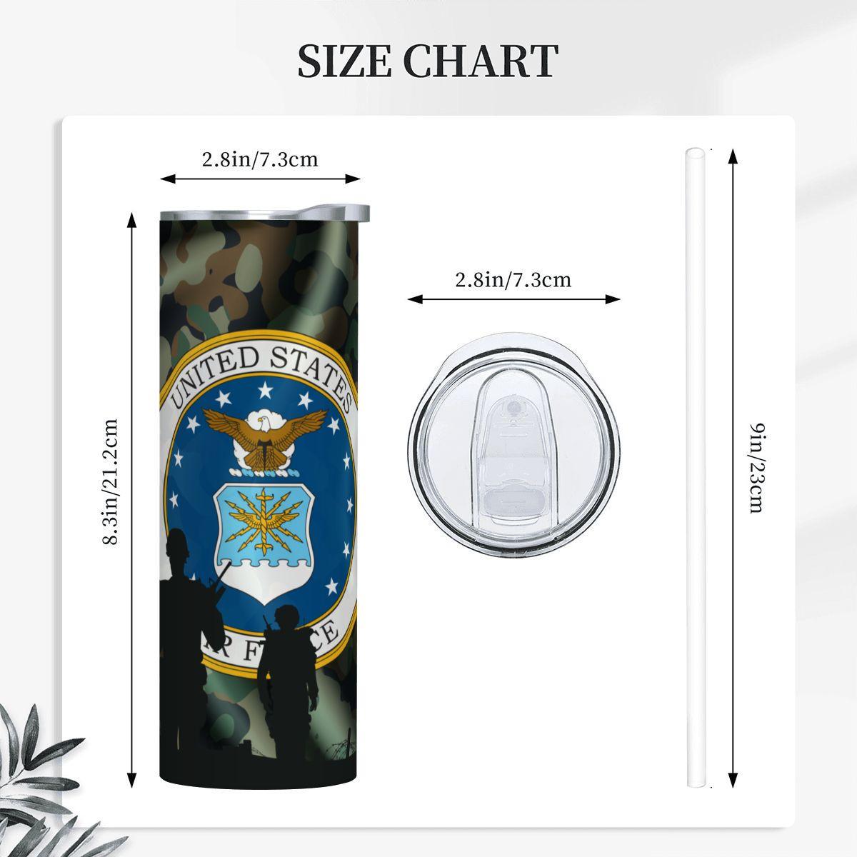 ColorFlow | Air Force Inspired 20oz Straight Stainless Steel Tumbler Patriotic Camouflage Insulated Travel Cup