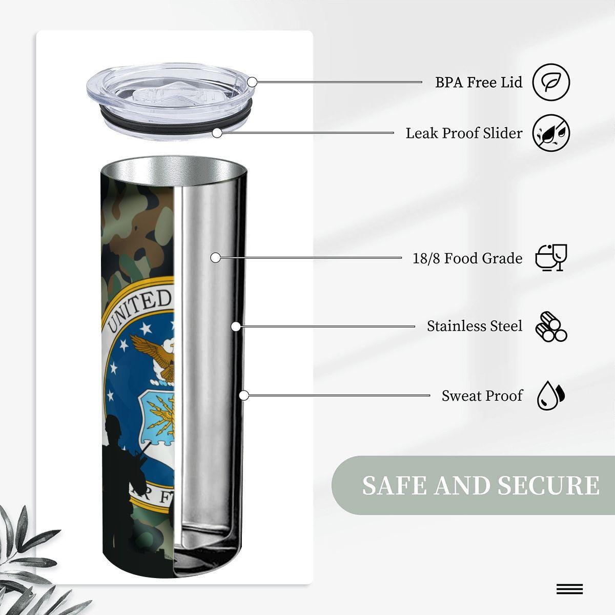 ColorFlow | Air Force Inspired 20oz Straight Stainless Steel Tumbler Patriotic Camouflage Insulated Travel Cup