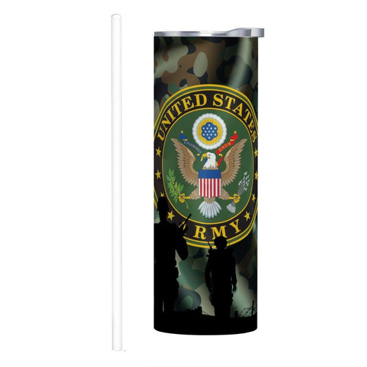 ColorFlow | Army Inspired 20oz Straight Stainless Steel Tumbler Military Camouflage Patriotic Insulated Cup
