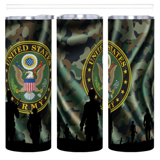 ColorFlow | Army Inspired 20oz Straight Stainless Steel Tumbler Military Camouflage Patriotic Insulated Cup