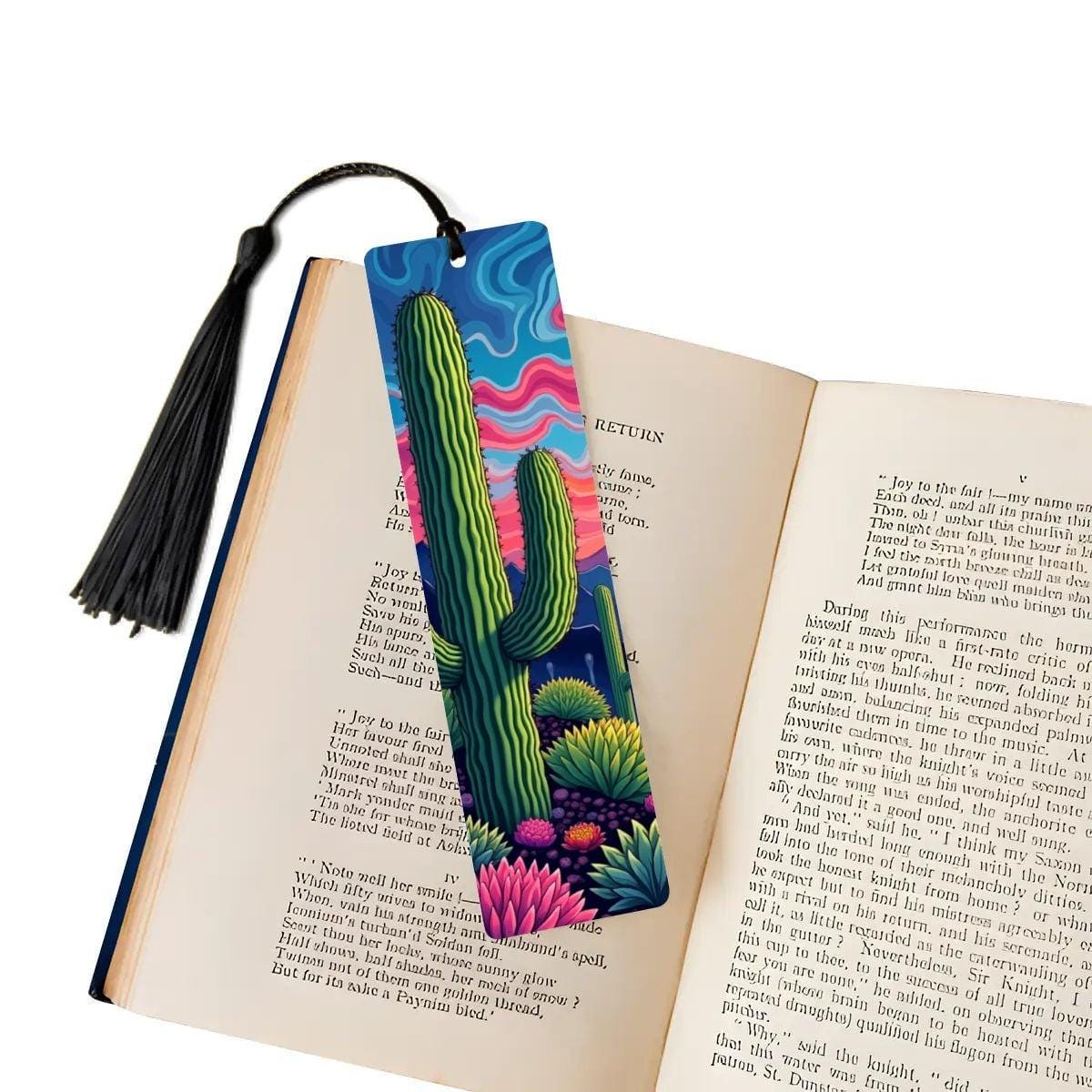 ColorFlow | Colorful Desert Cactus Art Metal Bookmark Vibrant Southwest Landscape Reading Gift | Optional Personalization